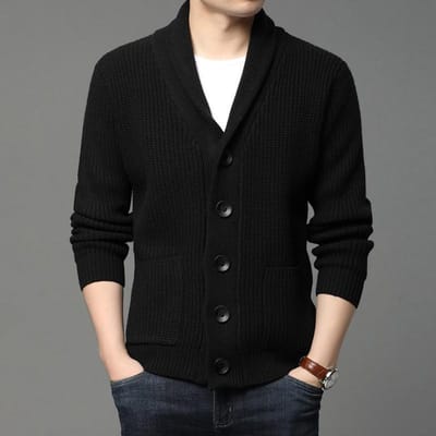 Mode nieuwe heren trui met lange mouwen, zakcoltrui, pure kleur gebreide kleding 3XL black