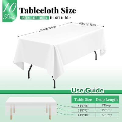 Polyester Tafelkleden - Herbruikbare Linnen - Feestelijke Decoratie - Vlek- en Kreukbestendig - 10 Stuks 153x260cm - Wit