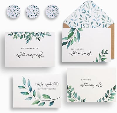 Sympathiekaarten Set - Condoleancekaarten Rouwkaarten - Medeleven Betuigen - 300 g/m² Karton - 24 Stuks - Wit met groen