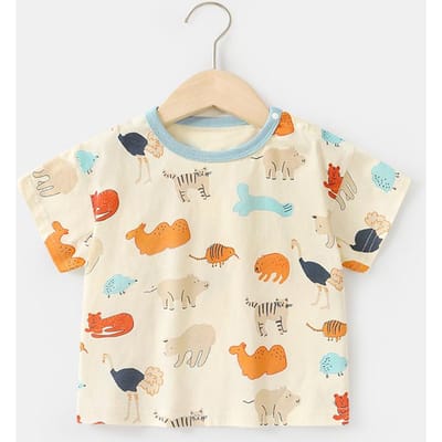 Babykleding Casual T-shirts met korte mouwen Zomerkleding Jongens Meisjes Baby Kinderen Kinderen Zomer Tops met halve mouwen 120cm beige