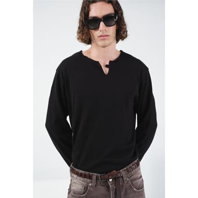 Effen Crewneck Langsleeve Knop T-Shirt