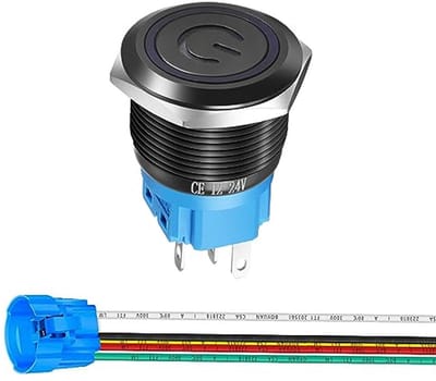 Waterdichte Drukknopschakelaar 19mm met Blauw LED - 1NO1NC Tuimelschakelaar 12V-24V