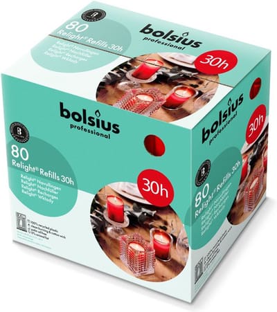 Bolsius - Relight - Rood - Navulling voor kaarshouder - 80 Stuks - 30 Branduren