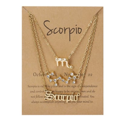 Bixorp Stars Set van 3 Schorpioen / Scorpio Kettingen - Goudkleurige Ketting op Cadeau Kaartje - Sterrenbeeld / Zodiac Sieraden Set