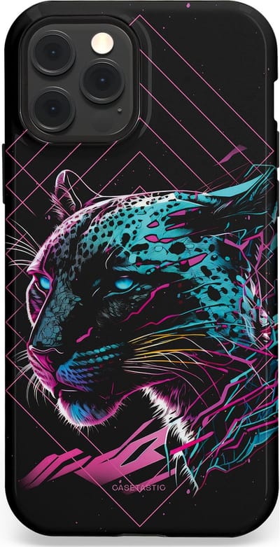 Casetastic hoesje geschikt voor Apple iPhone 12 / Apple iPhone 12 Pro - MagSafe - Dubbellaagse bescherming - Neon Jager - Fashion Case - Zwart Petrol