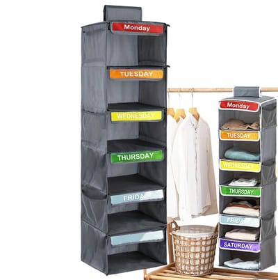 Kinder Kleding Organizer - Hangende Kast - Wekelijkse Voorbereiding - Label Ontwerp - 103 x 29.5 x 29 cm - Grijs