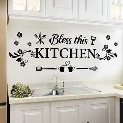 Keuken Wanddecoratie Sticker Keuken Spreuken Bless This Kitchen Wandstickers Bloemen Kunst Verwijderbaar Doe-het-zelf Vinyl Muurstickers Voor Keuken (black,37x16inch) white