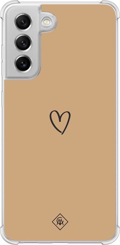 Casimoda® hoesje - Geschikt voor Samsung Galaxy S21 FE - Hart Bruin - Shockproof case - Extra sterk - Siliconen/TPU - Bruin/beige, Transparant