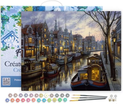 Figured'Art Schilderen op Nummer Volwassenen met lijst - Leven op het kanaal - Handwerk acrylverf Kit DIY Compleet - 40x50cm Canvas al ingelijst