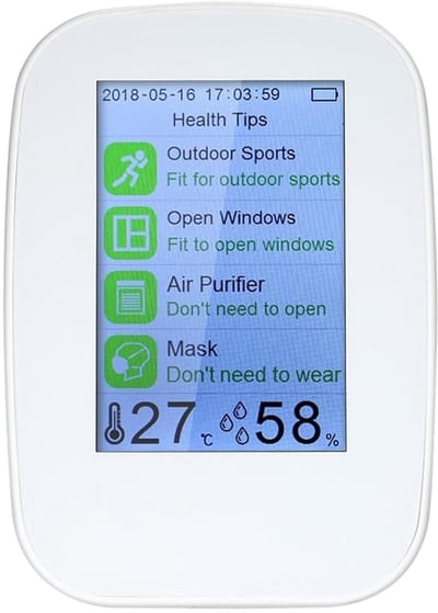 Luchtkwaliteitsmonitor - Luchtkwaliteitstester Detector - Gezondheid Bewaken - 3.5-inch Kleurenscherm - 84 x 60 x 118 mm - Wit