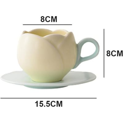 Keramische Koffiemokken Cacao Theekopjes Stijlvolle Koffiemokken Roze Tulp Design Verjaardagscadeau Keramische Latte Koffiekop met een schotel 201-300ml beige