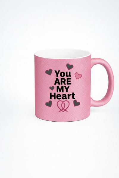 Roze Glitter Mok met 'You Are My Heart' Tekst | Valentijn Cadeau Liefdesmok