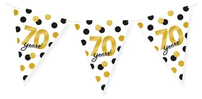 LUQ – Vlaggenlijn 70 Jaar – Wit-Zwart-Goud – 6 m Luxe Verjaardag Decor – Feest Versiering – Slinger – Direct Ophangen