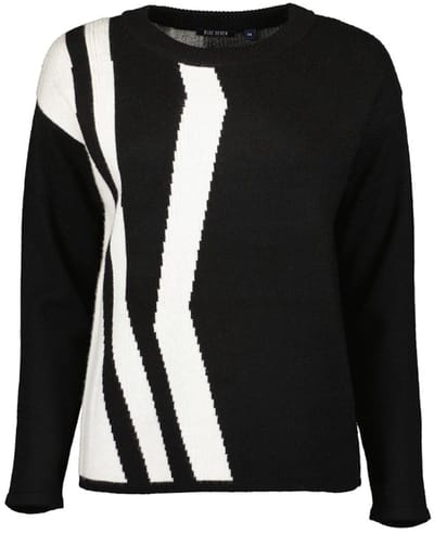 Blue Seven - Trui 248087 zwart met wit/grijs print r. hals - maat 38