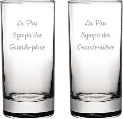 Longdrinkglas gegraveerd - 28,5cl - Le Plus Sympa des Grands-Pères & La Plus Sympa des Grands-mères