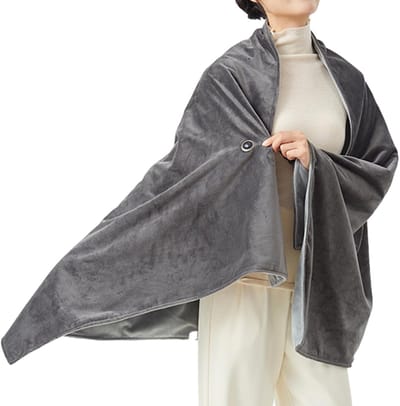 Elektrische Deken - Verwarmd Poncho - Comfort Koude Dagen - Draadloos Oplaadbaar - 150x80 cm - Grijs