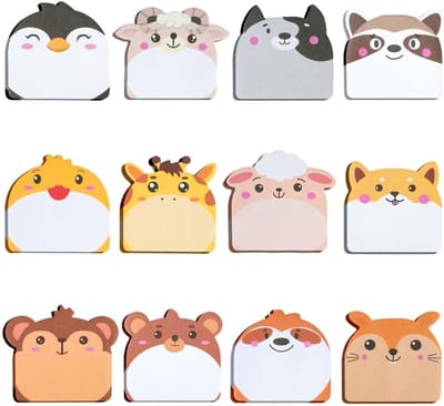 Schattige Cartoon Dieren Plaknotities Set, 24 Pak met 12 Stijlen, 720 Stuks voor School, Kantoor en Feestjes