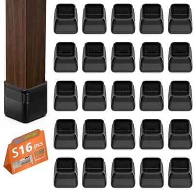 Vloerbeschermers voor Stoelen - 16 Stuks, Siliconen Stoelpootdoppen met Vilt, Vierkant, Zwart