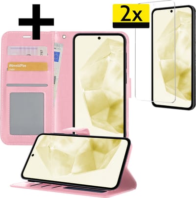 Hoesje - Met 2x Screenprotector - Geschikt voor Samsung Galaxy A35 - Luxe Pasjeshouder - Bookcase Portemonee - Flip Case - Kunstleer Book Case - Flipcase Hoes - Book Cover - Walletcase - Portemonneehoes - Telefoonhoesjes - Lichtroze