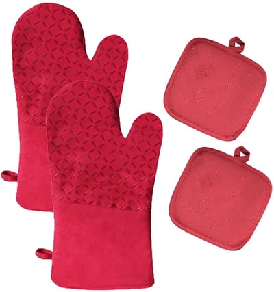 Unyqoos® Set van Hittebestendige Katoenen Ovenwanten en Pannenlappen voor Veilig Koken en Grillen