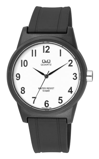Q&Q VR35J023Y - Horloge - Sport - Analoog - Unisex - Plastic band - Rond - Cijfers - Kunststof - Zwart - Wit - 10 ATM