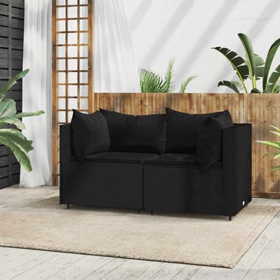vidaXL - Tuinhoekbanken - met - kussens - 2 - st - poly - rattan - zwart