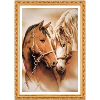 DIY Twee Paarden 5D Handwerk Diamant Vol Rond Huisdecoratie Diamant Borduurwerk Knutselen 20X30CM beige