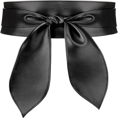 Vintage Brede Tailleband met Strik voor Dames - Retro PU Leren Corset Ceintuur voor Halloween Kostuum en Mode Accessoire - Zwart, M