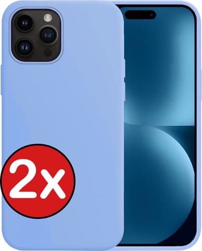 Hoesje - 2 Stuks - Geschikt voor Apple iPhone 15 Pro - Sterk & Shockproof - Telefoonhoes - Back Cover - Case Siliconen - Telefoon Hoes - Lichtblauw