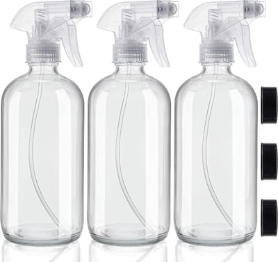 Lege, herbruikbare spuitflessen van helder glas (3 stuks) – 250 ml lege spuitflessen – Geschikt voor twee spuitstanden Geschikt voor schoonmaakmiddelen, aromatherapie en etherische oliën.