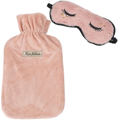Sensly Warmwaterkruik en Masker - 2L - roze - satijn - kruik - met hoes - oogmasker - slaapmasker - cadeauset - valentijnsdag - moederdag