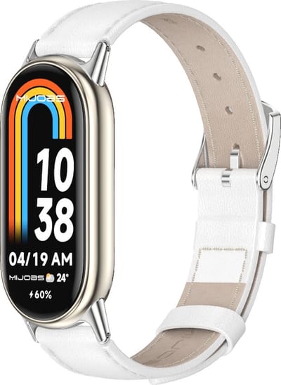 By Qubix - Echt leren bandje - Wit - Geschikt voor Xiaomi Smart Band 8 / 9 / 10