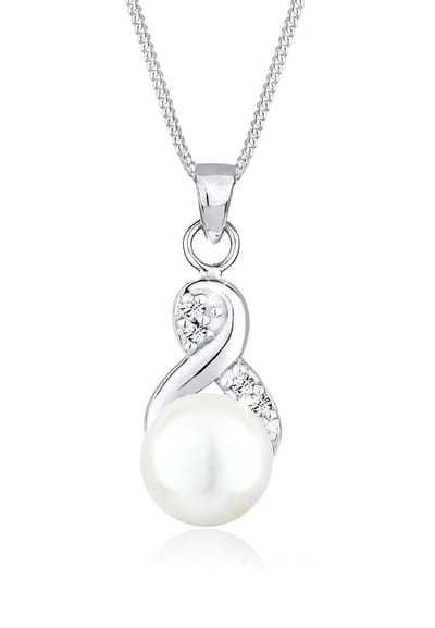 Elli - Halsketting - Dames Oneindigheid Hanger Elegant met zoetwater gekweekte parel en Kristallen in 925 Sterling Zilver - Dames