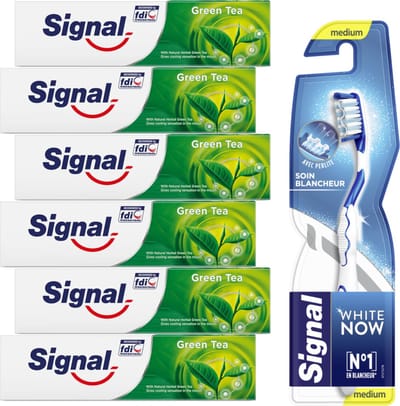 Signal Natural Herbal Green Tea Tandpasta - 6 x 100 ml - Formule met Actieve Micro Calcium - Voor Sterke Witte Tanden en Tandvlees