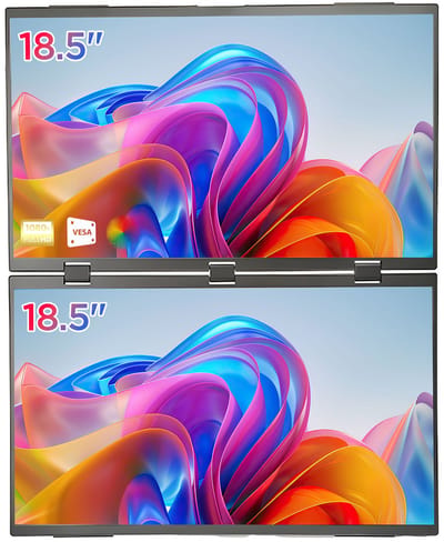 18.5" Dual IPS Draagbaar Monitor – 100Hz, Full HD, Mini HDMI, USB-C 65W – Perfect voor Laptop/PC/Telefoon – Zwart