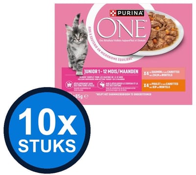 10x Purina One - Junior Zalm, Kip & Wortels in Saus (8x85g) - Kattenvoer Natvoer - 680 g