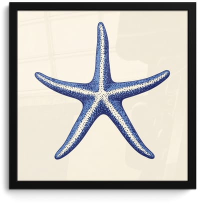 Poster in lijst - Fotolijst 40x40 cm - Posters - Blauwe zeester - Minimalistisch - Beige - Posterlijst zwart - Decoratie - Wanddecoratie woonkamer - Muurdecoratie slaapkamer