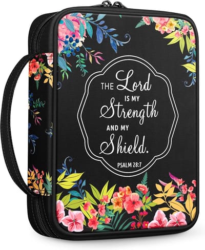 Bijbelhoes met Handvat en Vak - Beschermende Boekentas met Ritssluiting - Floral Zwart