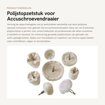 Dailygoods- Polijstset 8-delig - Polijstschijven - Polijstmiddel - Accuschroevendraaier - Roestvrij staal - Geschikt voor boormachine