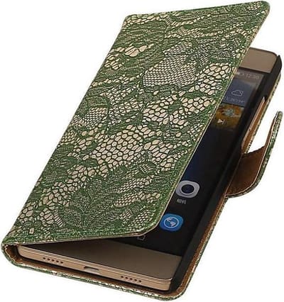 Lace Bookstyle Wallet Case Hoesjes Geschikt voor Huawei Ascend G6 4G Donker Groen