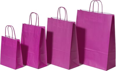 Draagtassen Papier Roze 18+8x22cm Kraft Papier 90 grams (50 stuks)