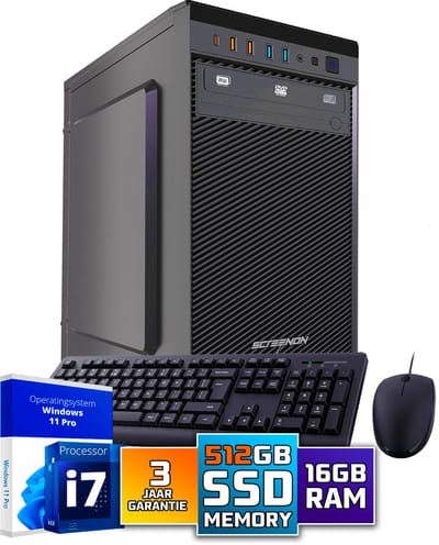 Intel Compleet PC SET | Intel Core i7 | 16 GB DDR4 | 512 GB SSD + Muis & Toetsenbord | Windows 11 Pro + WiFi & Bluetooth