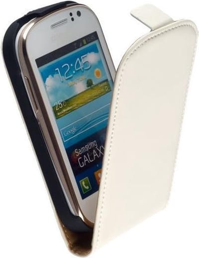 LELYCASE Premium Flip Case Lederen Cover Bescherm  Hoesje Samsung Galaxy Fame S6810 Creme