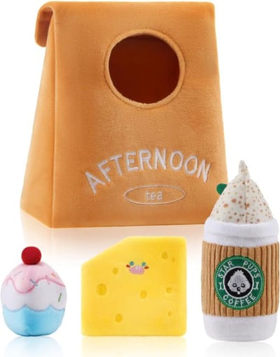 Famanu – Piepende hondenknuffels verjaardagsthema – Cupcake design – Pluche speelgoed – Set van 4
