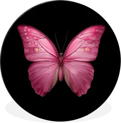 WallCircle - Wandcirkel - Muurcirkel - Vlinder - roze - Elegant - Aluminium - Dibond - 30x30 cm - Binnen en Buiten
