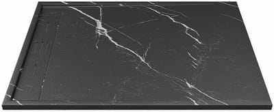 Vente-unique Extra platte opzet- of inbouwdouchebak, uitsnijdbaar, in SMC-hars - Zwart gemarmerd - 120 x 90 cm - LYROSA