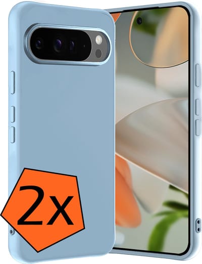 Hoes - 2 Stuks - Geschikt voor Google Pixel 9 Pro - Sterk & Shockproof - Case Siliconen - Back Cover - Telefoon Hoes - Lichtblauw