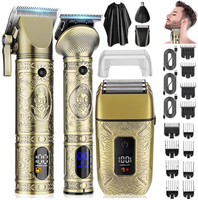 OKWISH Tondeuses – Haarstyling Set Met Professionele Tondeuse, Bartschneider En LED Indicator, Langdurige Gebruikstijd – Elektrische Tondeuse – ABS – Brons