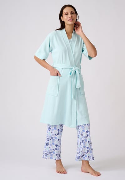 Damart - Kimono-achtige kamerjas, bouclébreisel - Dames - Blauw - 38-40 (S)