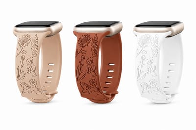Siliconen horlogebandjes met Bloemenreliëf Geschikt voor Apple Watch 42/44/45/49 mm – Set van 3 Kleuren (Beige, Bruin & Wit)